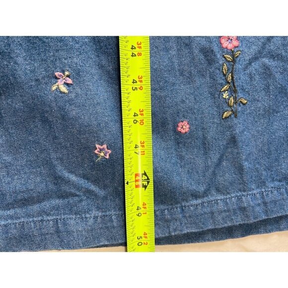 MODEST Dress XL  Denim  Floral Embroidery Long Sleeve Button-Up - Picture 3 of 12
